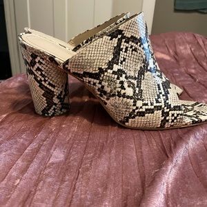 Snakeskin mule heels